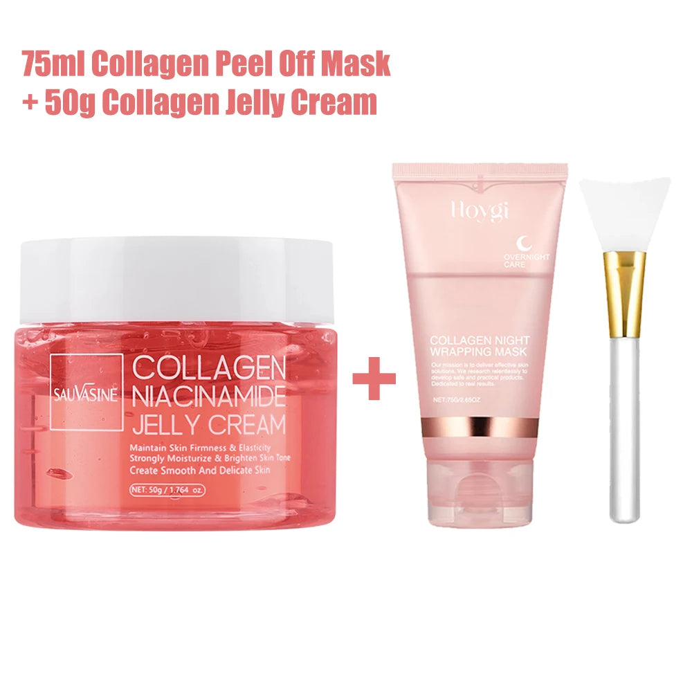 75ml Collagen Peel-off Face Mask Night Wrapping Mask + 50g Collagen Jelly Cream Firming Skin Moisturizing Facial Masks Cream