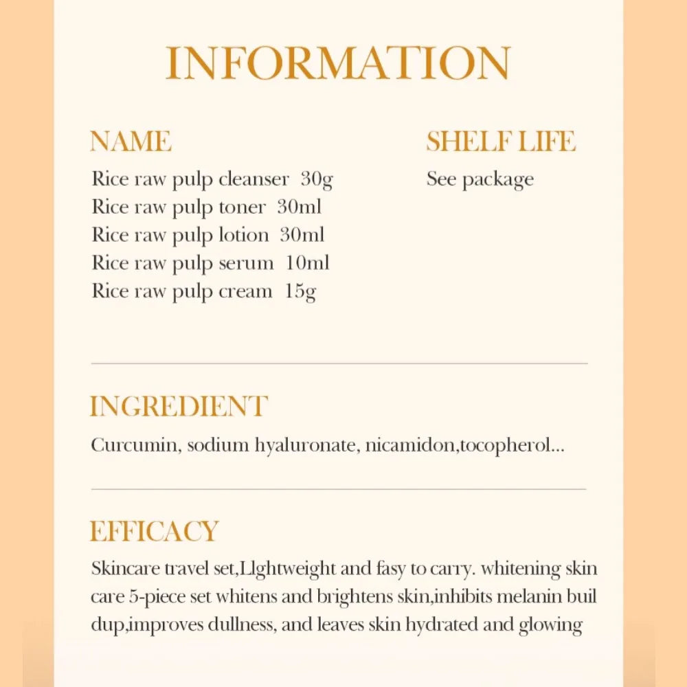 BIOAOUA Rice Whitening Skin Care Set, facial cleanser+toner+essence+lotion+cream,Brightning Htdrating Serum,Women skin care