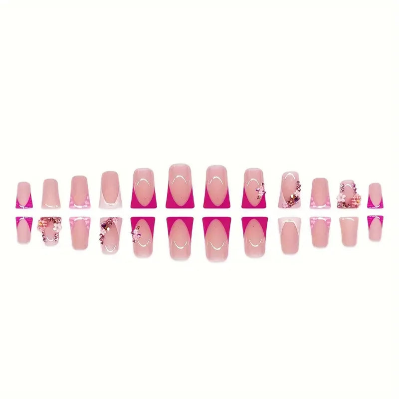 24pcs Duckbill shaped French Press on Nails Spice Girls Crocodile Print False Nails Full Cover Wearable Short Square Fake Nails