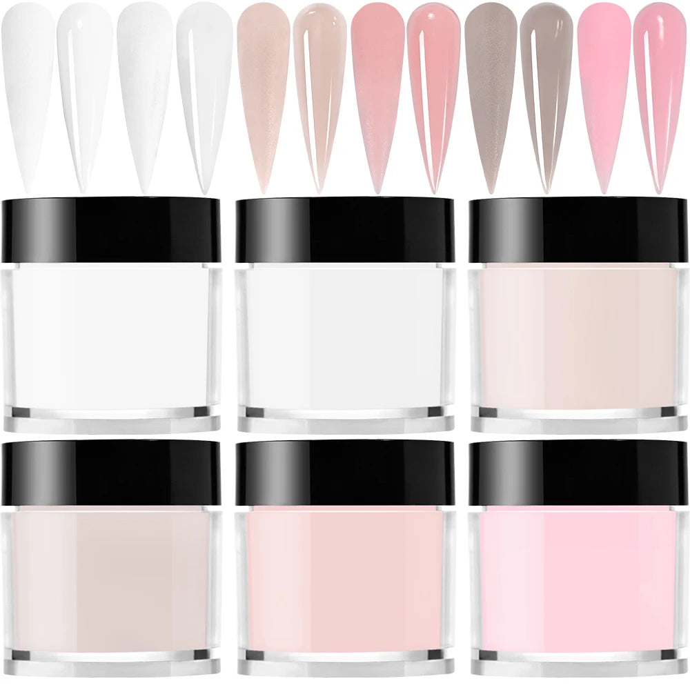6Colors Nude/Pink Nail Art Acrylic Powder Net.7g*6Jars For French Nails Extension 3D Tips Carving Dipping Fast-Dry Polymer Dust