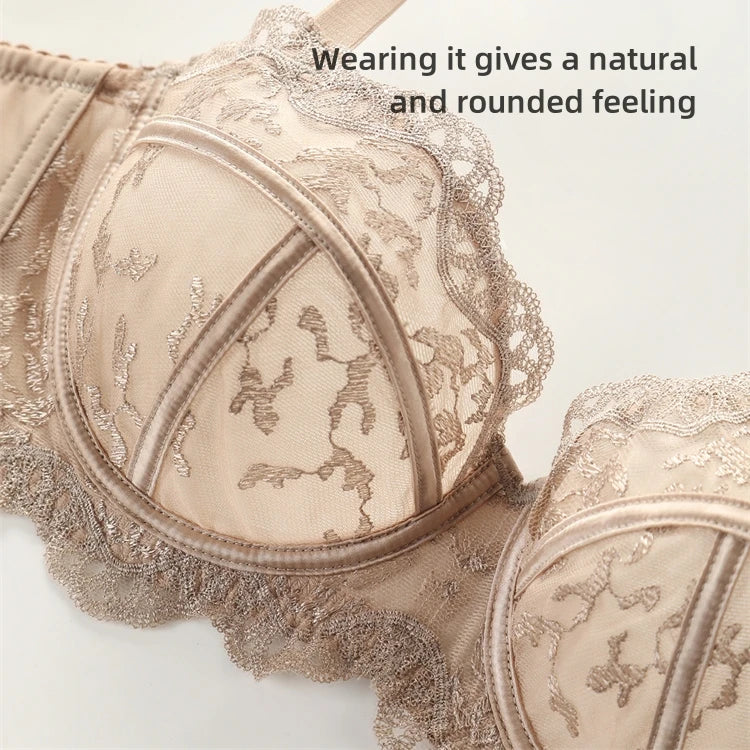 Bra of Women French Luxury Big Chest Appears Small Single Layer Ultra-thin Comfortable Gathering Sexy Lace Bra OWD6141