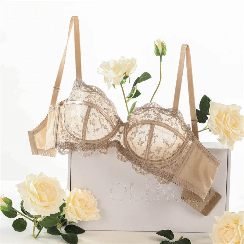 Bra of Women French Luxury Big Chest Appears Small Single Layer Ultra-thin Comfortable Gathering Sexy Lace Bra OWD6141