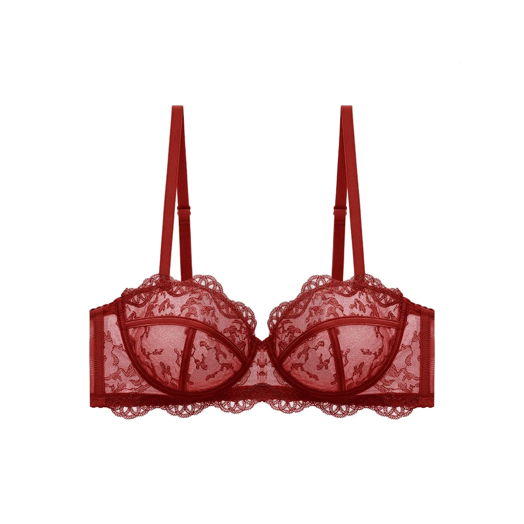 Bra of Women French Luxury Big Chest Appears Small Single Layer Ultra-thin Comfortable Gathering Sexy Lace Bra OWD6141