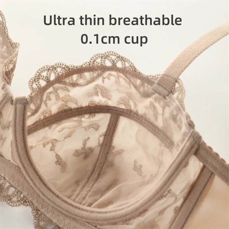 Bra of Women French Luxury Big Chest Appears Small Single Layer Ultra-thin Comfortable Gathering Sexy Lace Bra OWD6141