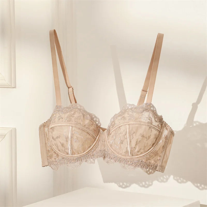 Bra of Women French Luxury Big Chest Appears Small Single Layer Ultra-thin Comfortable Gathering Sexy Lace Bra OWD6141