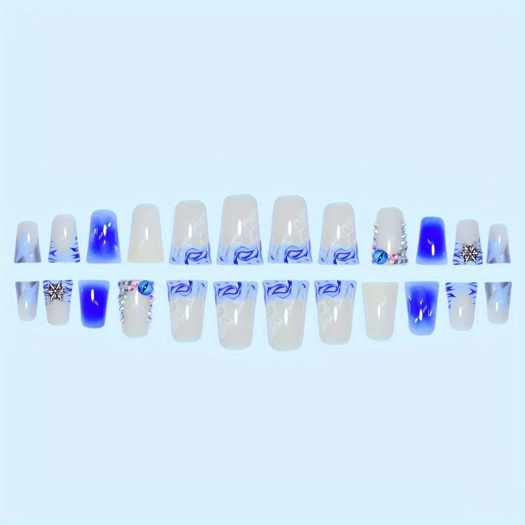 24pcs Duckbill shaped French Press on Nails Spice Girls Crocodile Print False Nails Full Cover Wearable Short Square Fake Nails