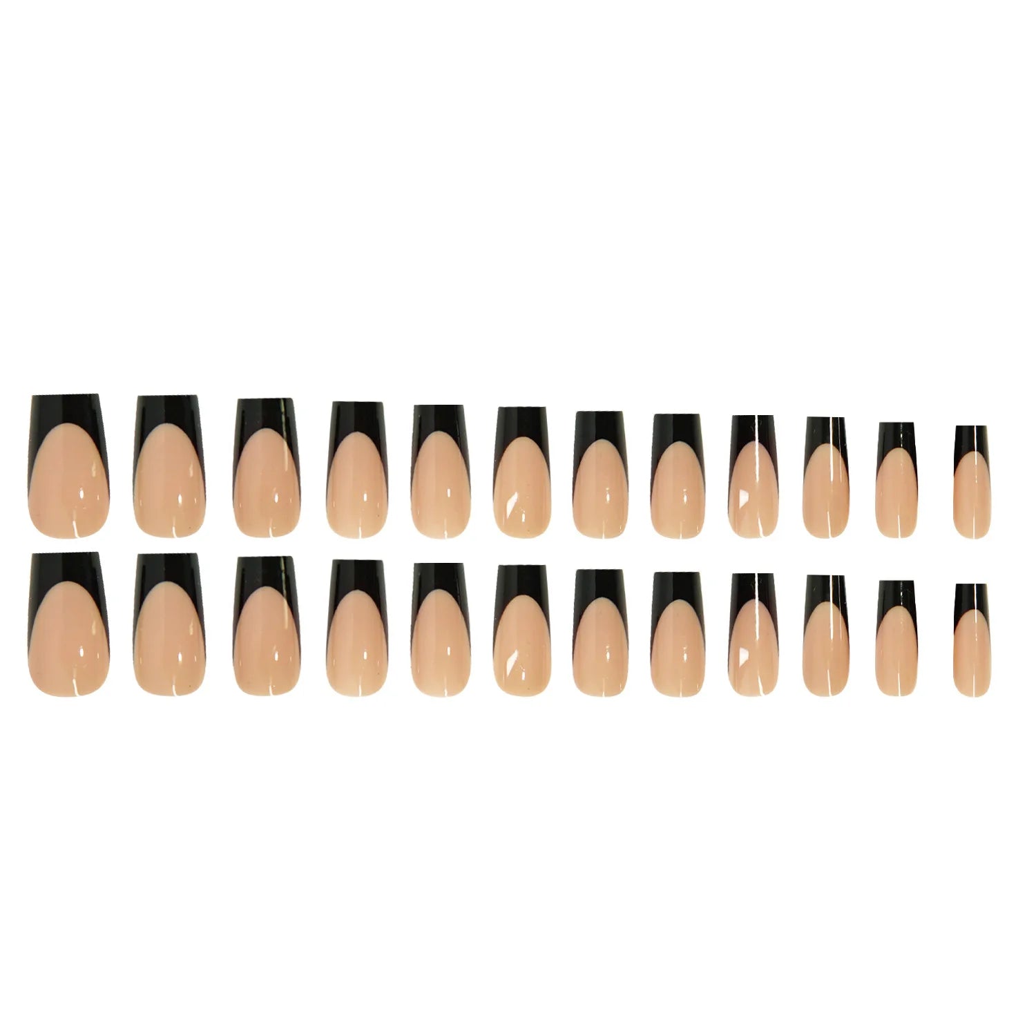 24Pcs Long Coffin French False Nails with Glue Bow Diamond Stick on Press on Acrylic Nails Black Ballerina Nail Art Manicure Tip