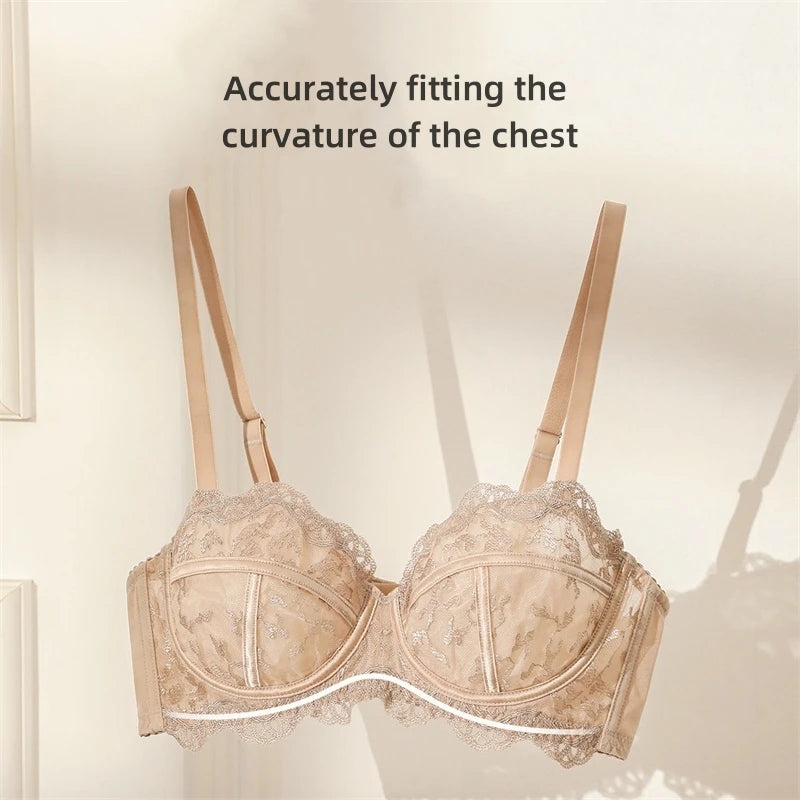 Bra of Women French Luxury Big Chest Appears Small Single Layer Ultra-thin Comfortable Gathering Sexy Lace Bra OWD6141
