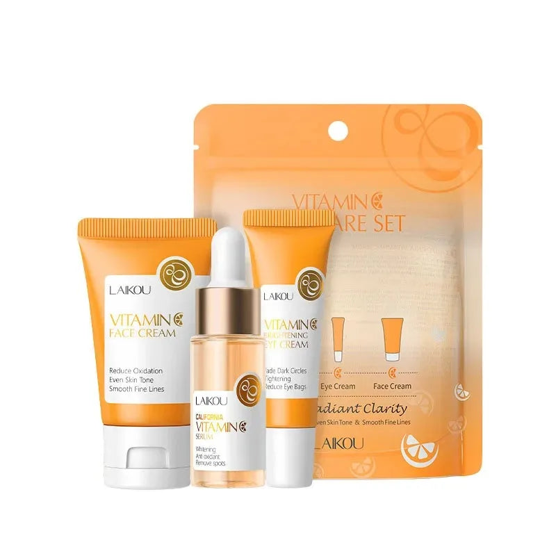 3pcs/set LAIKOU Skin Care Set Vitamin C Sakura Snail Essence Serum & Eye Cream & Face Cream Moisturizer Travel Size Skincare Set