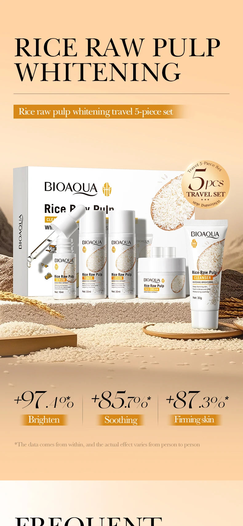 BIOAOUA Rice Whitening Skin Care Set, facial cleanser+toner+essence+lotion+cream,Brightning Htdrating Serum,Women skin care
