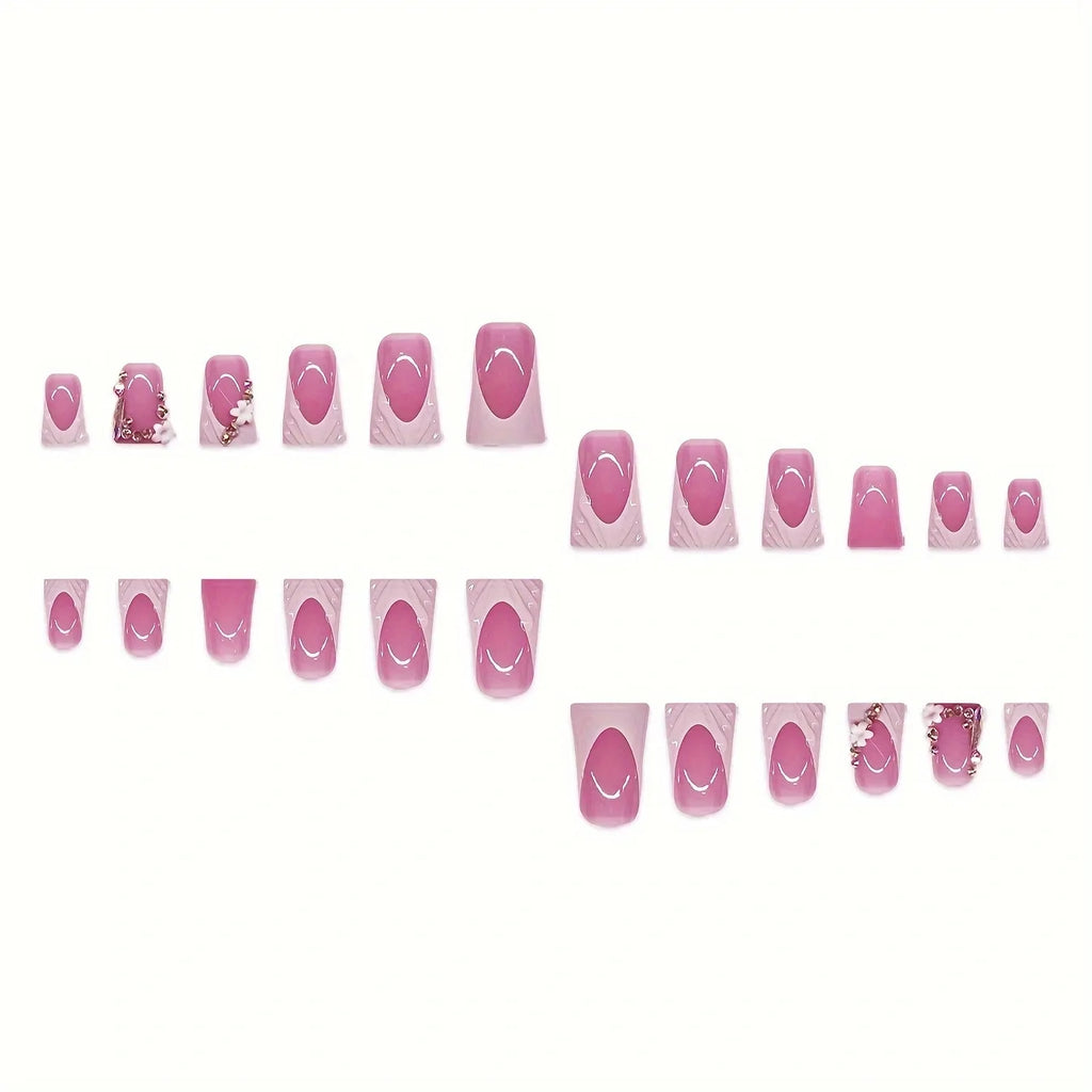 24pcs Duckbill shaped French Press on Nails Spice Girls Crocodile Print False Nails Full Cover Wearable Short Square Fake Nails