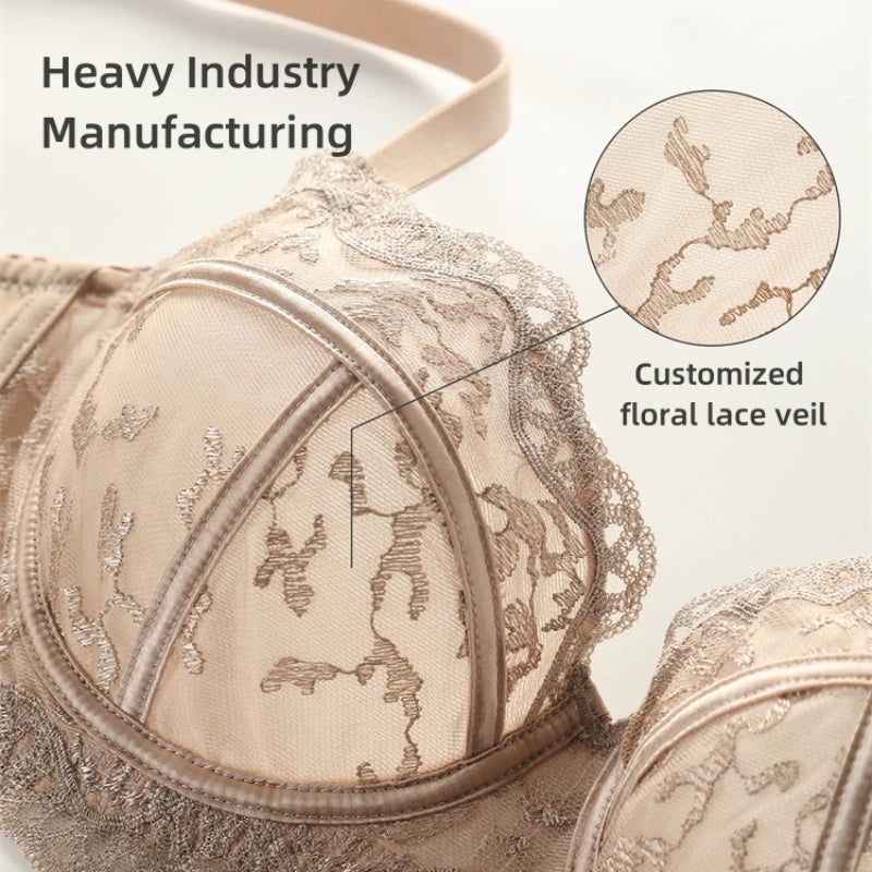 Bra of Women French Luxury Big Chest Appears Small Single Layer Ultra-thin Comfortable Gathering Sexy Lace Bra OWD6141